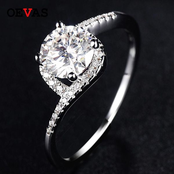 

cluster rings oevas sparking 1 moissanite wedding for women 925 sterling silver creativity curve bride band jewelry, Golden;silver