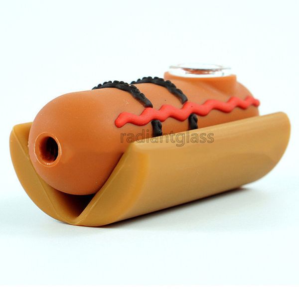 Новый творческий силиконовый дымовой труб Hot Dog Crowbik Set портативный стеклянный чаша Популярный сухой травы горелки