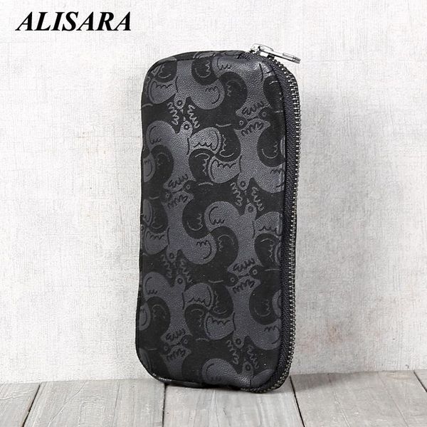 

new clutch wallets men first layer leather sheepskin casual phone purses fashion coin pouch zipper long money bag, Red;black