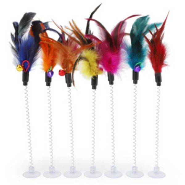 

cat toys single sale pet toy colorful with spring plush sucker mouse bell feather creative design interactive