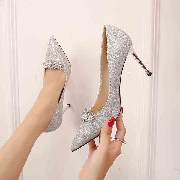

dress shoes bling metal pumps women crystal beading wedding high heels ladies pointed toe rhinestone dress shoes womanns46 220315, Black