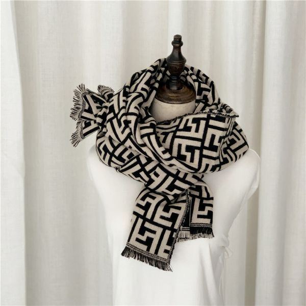 

design the new imitation cashmere scarf jacquard letter shawl in autumn and winter thickened keep warm, which is easy to match the same, Blue;gray