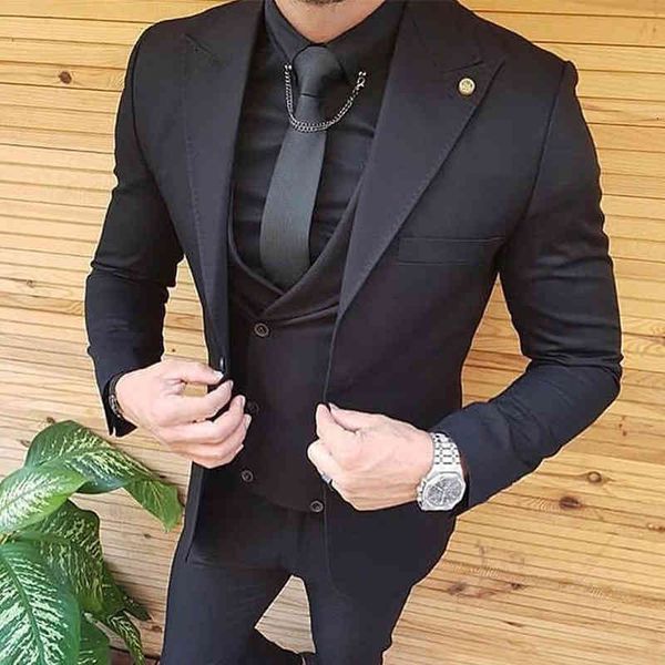 

men's suits & blazers black slim fit formal men for wedding peaked lapel custom groom tuxedo 3 piece jacket waistcoat with pants em8d, White;black