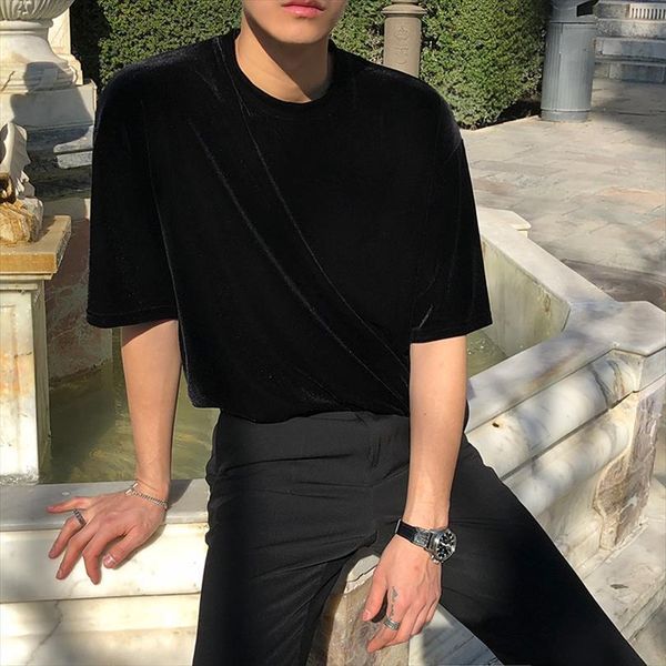 

solid round neck loose mens t shirts short sleeve slim summer, White;black