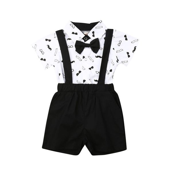 

0-24m newborn kid baby boy formal clothes set short sleeve body romper shorts bib pants cute party wedding outfits, White