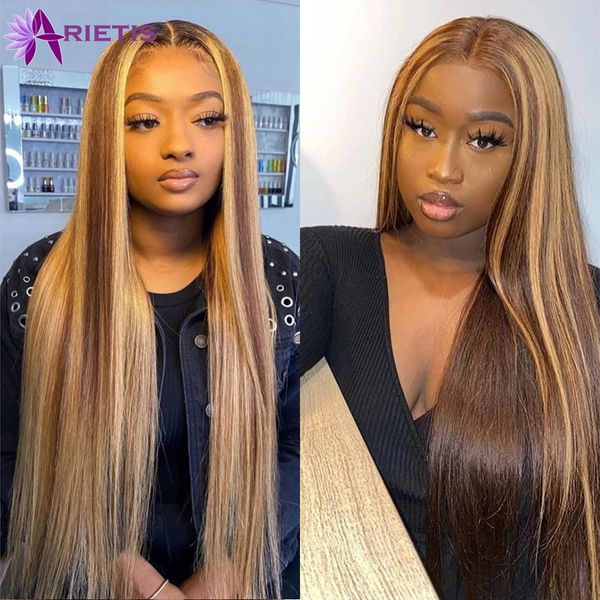 

highlight wig human hair 26inches long straight brazilian remy ombre hair for black women pre plucked lace front human hair wig