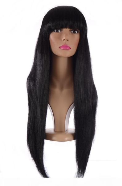 

full lace wig straight brazilian human hair silky 5.5 * 5.5 straight human full lace wig with full bangs for women 150% density kabell wigs, Black;brown