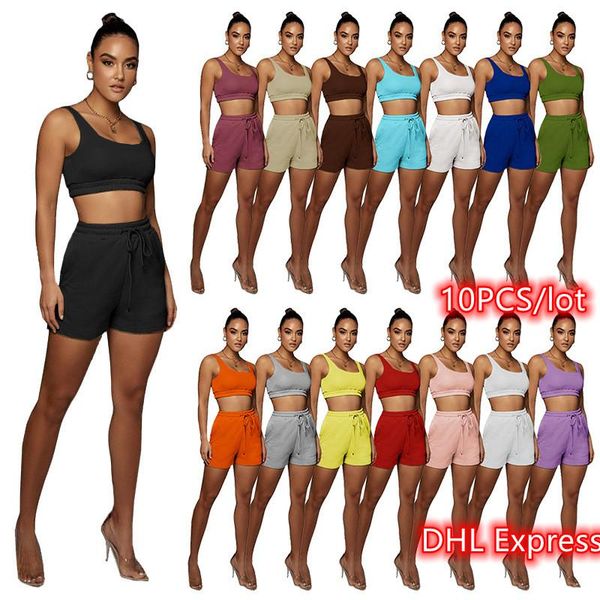 

women's tracksuits 10pcs women sportswear fitness gym two piece set crop drawstring shorts matching lounge wear outfits bulk item whole, Gray