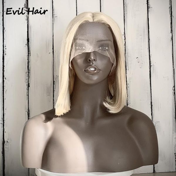 

lace wigs 613 blonde front human hair short bob remy brazilian straight wig for black women 13x1 t part transparent, Black;brown