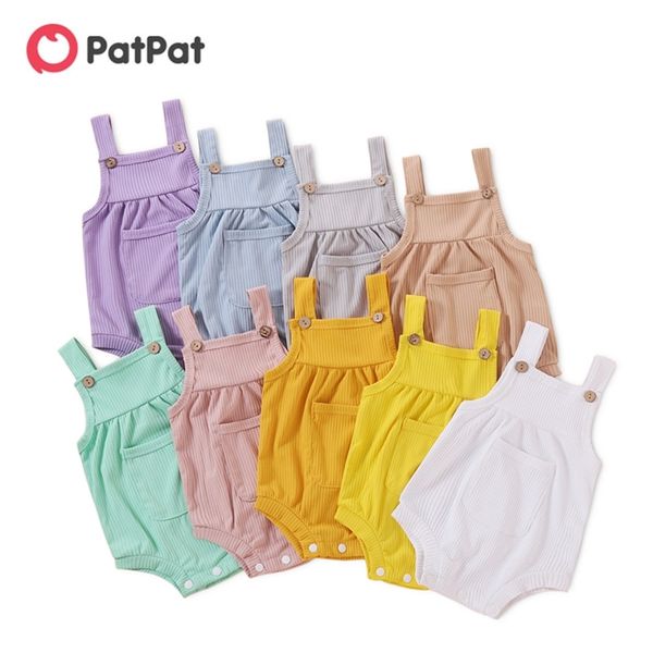 

baby pretty candy color solid pocket strappy romper 210528, Blue