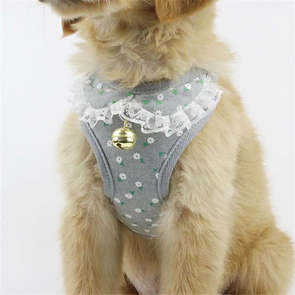 

dog collars & leashes pet vest harness with bell for cat and puppy lace floral breathable handle leash pets s m l xl