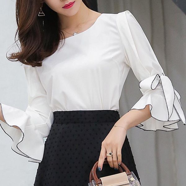 

women's blouses & shirts 2021 summer blouse for women white chiffon flare sleeve ol female blusas lady clothes rws185010