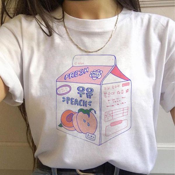 

new funny female short sleeves t shirt women harajuku cute peach printed t-shirt kawaii tshirts femme o neck tees, White