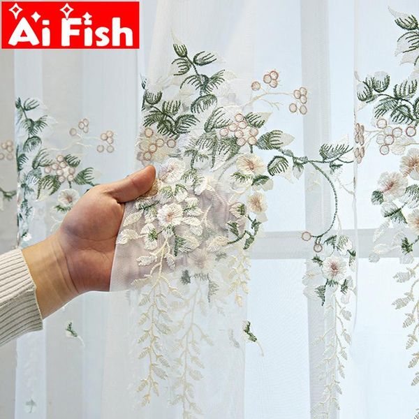 

luxury green vines embroidered sheer curtains for living room gray lace romantic aestheticism bedroom window tulle drape zh454#5