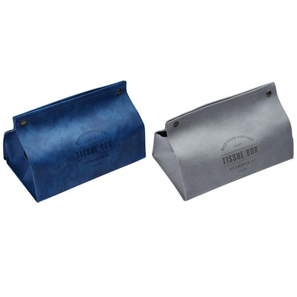 

tissue boxes & napkins 2x pu leather box letter foldable napkin holder rectangular paper storage box(blue&light grey)