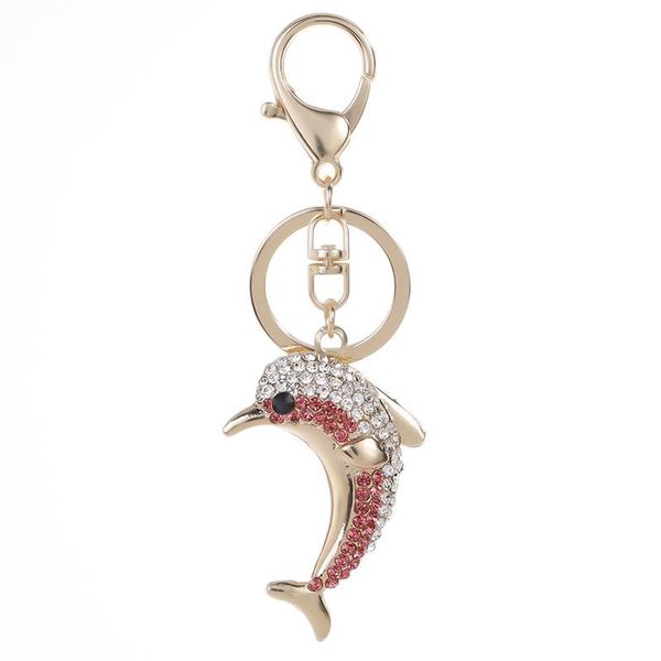 

keychains mini dolphin charms pendant clear red crystal marine style gold color metal key chains rings for women children, Silver