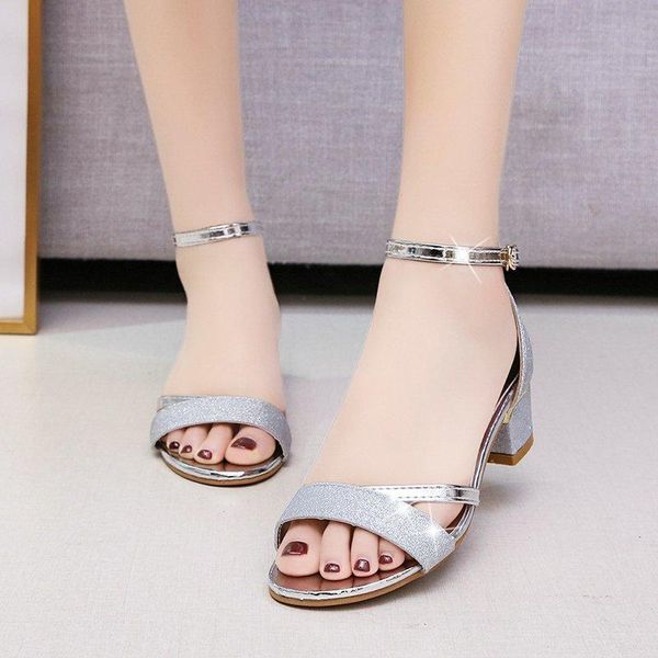 

sandals summer women's fashion mid-heel shoes silver comfortable, Black