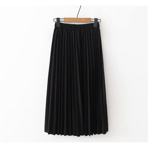 

lizkova pink pleated skirt women plus size midi jupes 2021 spring mujer elastic waist casual fladas pyq011, Black