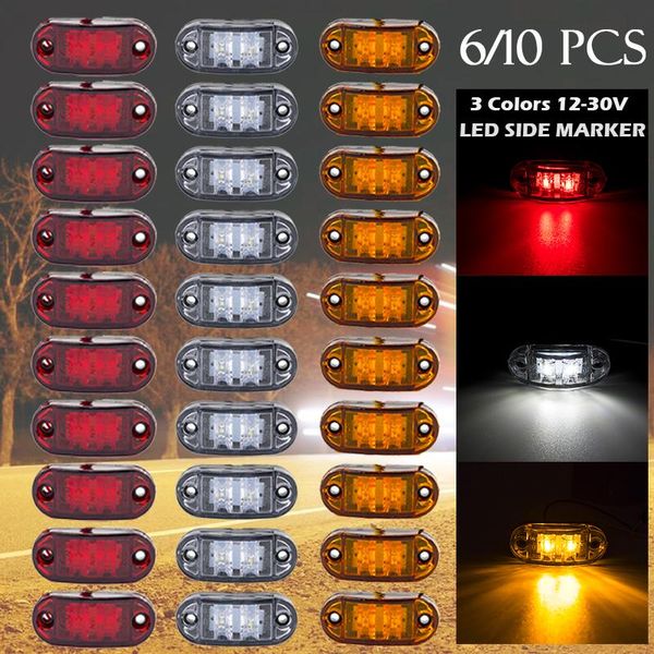 

emergency lights 6/10pcs warning light 2 led side marker diode tail lamp trailer car truck lorry 12v 24v accessories orange white red