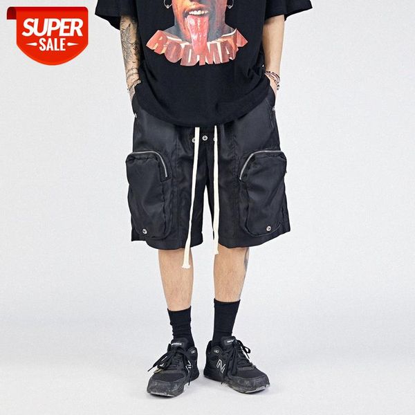 

vibe zipper three-dimensional multi-pocket overalls shorts male hip-hop tactical function wind five-point pants #4f3v, Black