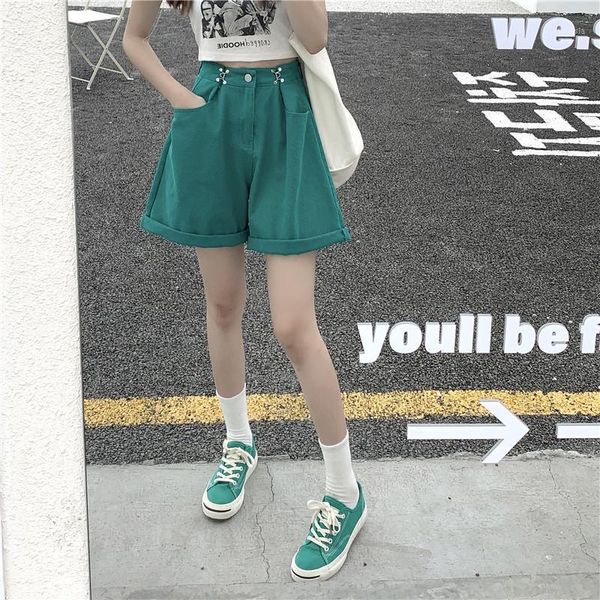 

women's shorts womens green summer casual high waist cotton comfy short with pockets rolled up cuffed hem plus size mid length, White;black