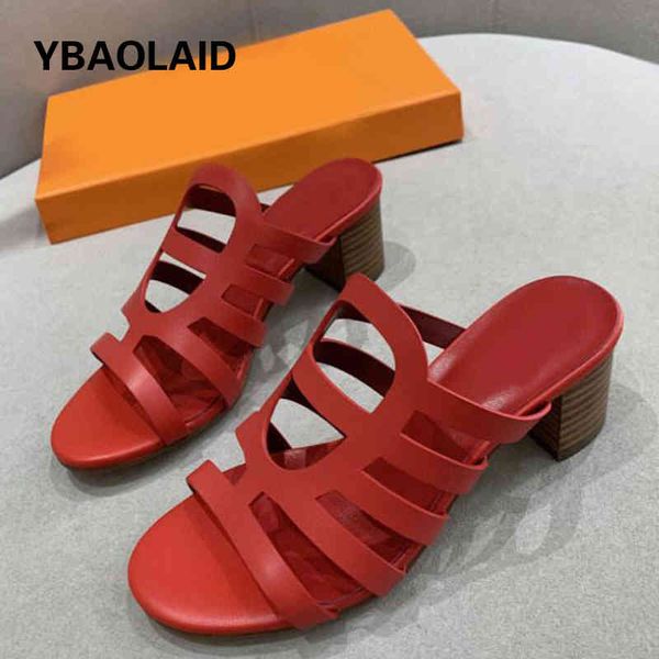 

summer cowhide hollow thick-heeled new casual non-slip open-toed high-heeled sandals and slippers women 80% off outlet online sale, Black