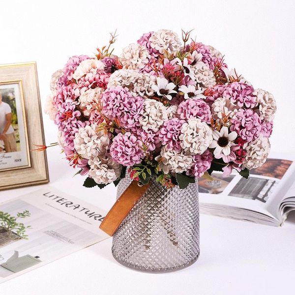 

decorative flowers & wreaths 15 head white pink silk dandelion artificial flower bouquet wedding fake diy home decoration