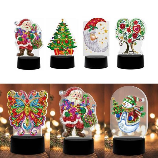 

diamond painting led night light xmas tree diy embroidery lamp home ornaments stitch framed drill eco-friendly craft