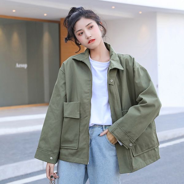 

2021 new ladies spring and autumn fashion all-match korean release work done with retro solid jacket tools h00179 a65p, Black;brown