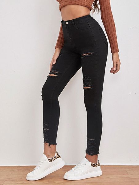 

high waist ripped raw hem skinny jeans k8cx#, Blue