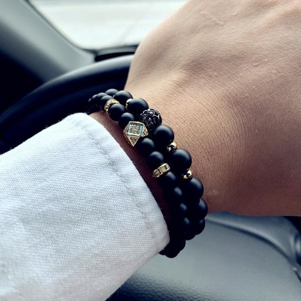 

charm bracelets fashion geometric bracelet men 2021 vintage matte beads for pave cubic zirconia jewelry gift pulsera hombre, Golden;silver
