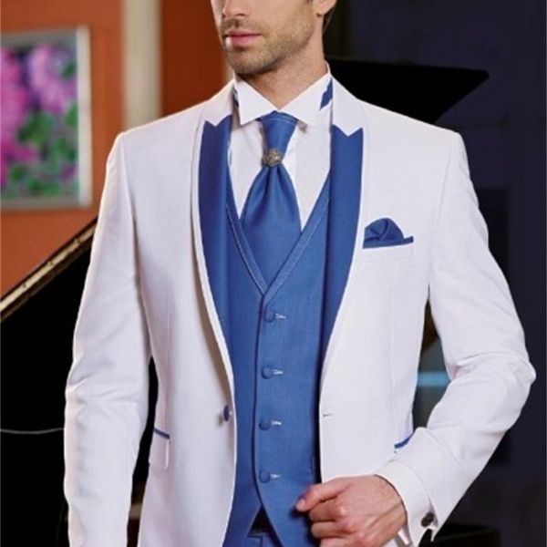 

men's suits & blazers blue jacket blue vest wedding pants formal men's suits a lapel button engaged tux male blazer three pc 387b, White;black