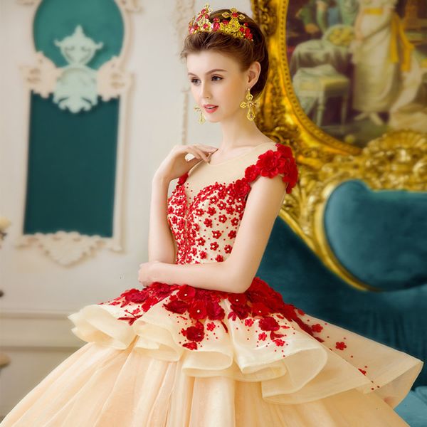 

2021 luxury new quinceanera ball gown 3d floral lace applique sweet 16 1m train sheer back y party prom evening wear 3yqh, Black