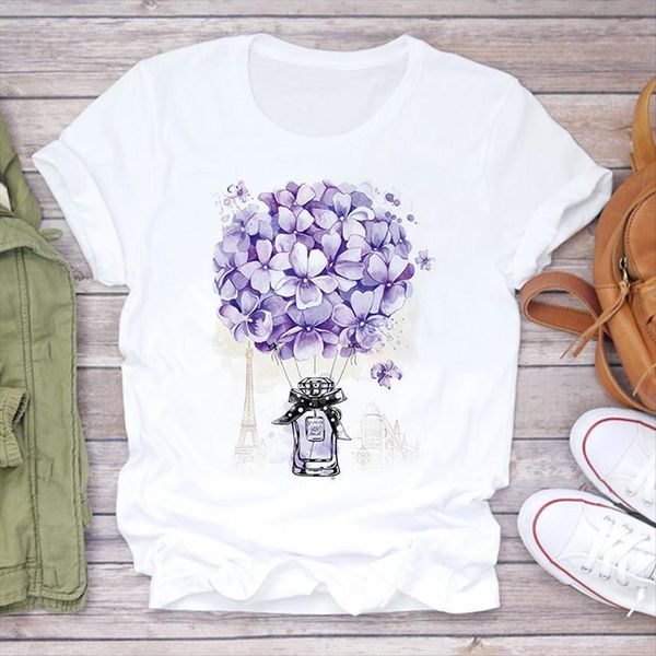 

summer harajuku short sleeve floral women t shirts flower graphic tee lady female mujer camisetas vintage oversized, White