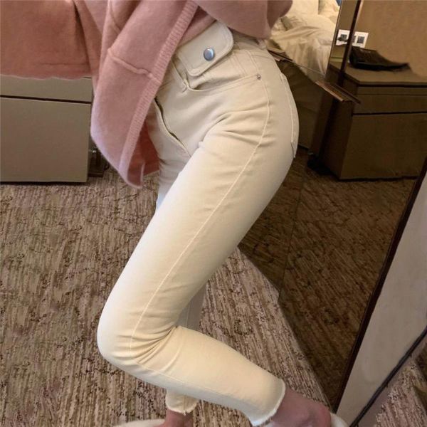 

woman jeans pants large size autumn winter stretch high waist beige skinny tappered pants pantalones vaqueros mujer, Blue