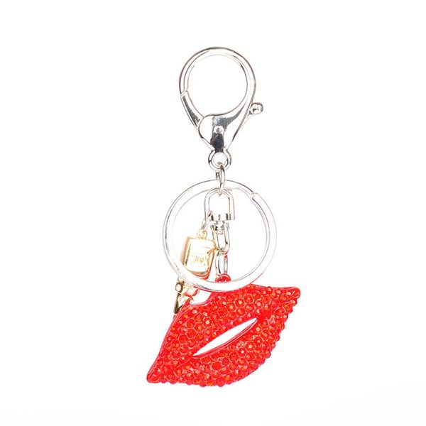 

keychains drip alloy keychain chaveiro fashion lips and lipstick with rhinestone setting women stainless key ring, Silver
