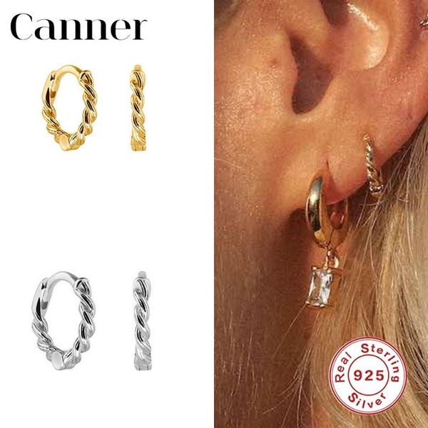 

hoop & huggie canner 925 sterling silver earrings for women plata de ley gold twist earings fine jewelry piercing pendientes aretes w5, Golden;silver