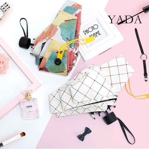 

umbrellas yada 2021 ins fashion patern light mini small stripe umbrella five pocket folding for women girl uv yd200124