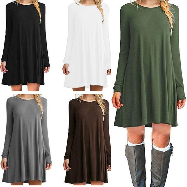 

casual dresses once solid womans mini dress loose simple long sleeve autumn leisure short a-line spring 2021 ladies, Black;gray