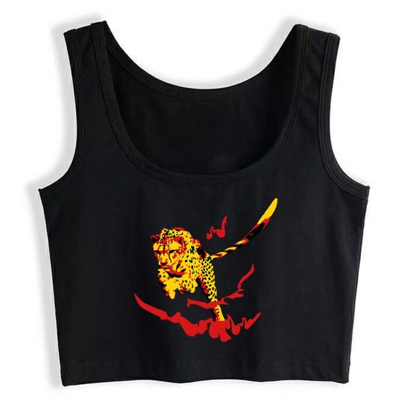 

women's tanks & camis crop female cheetah fire design black print women, White
