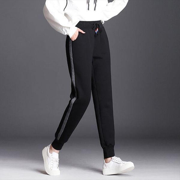 

winter casual loose thicken womens capris warm long trousers outwear high waist solid harem 4xl 5xl, Black;white