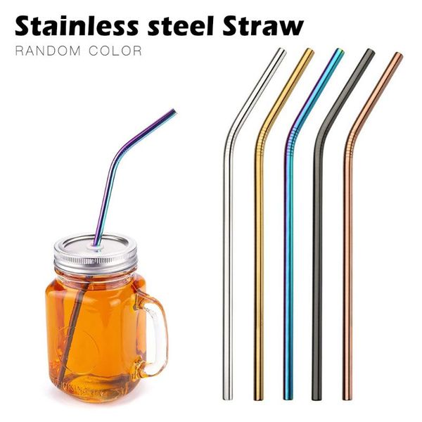 

drinking straws 4pcs reusable sucker stainless steel eco-friendly bent straw metal durable random color
