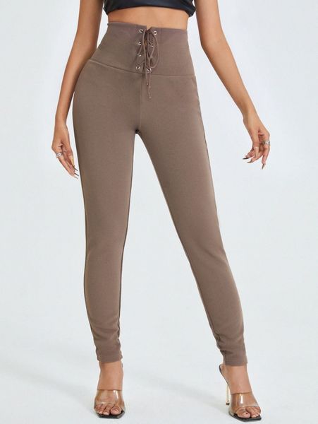 

lace up fly skinny pants l2hx#, Black;white