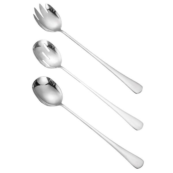 

forks 3pcs stainless steel salad spork and colander with lengthened handle three-piece set