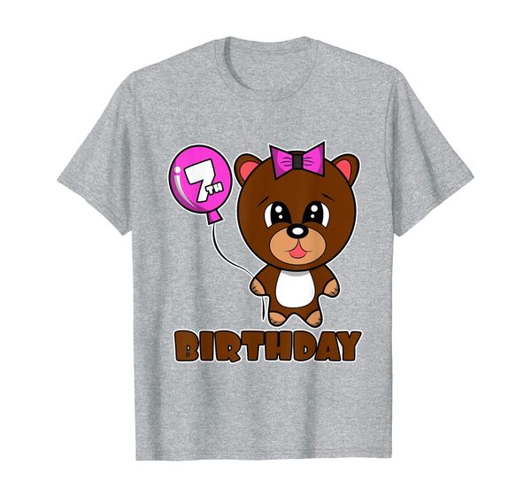 

girl and boy 7th birthday gift with cute bear, kids seventh t-shirt, White;black