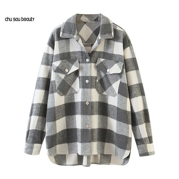 

women vintage tweed plaid shirt jacket long sleeve single breasted coat with pockets turn down collar ladies jackets c204, Black;brown