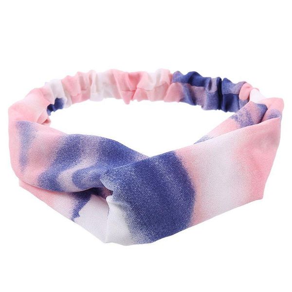 

kid girls gradient color block wide headband tie-dye twist knot elastic hairband b95f, Slivery;white