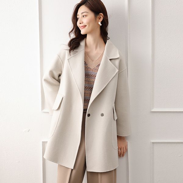 

women's trench coats wool coat, mostly loose, thick, long sleeve, cashmere, wool, double face, autumn and winter, 100% d4rh, Tan;black