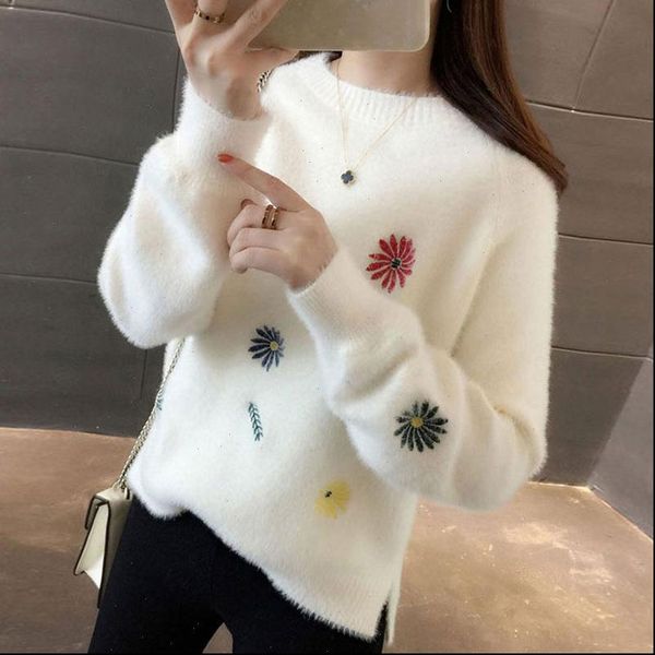

sweater women o neck pullover jumper imitated mink wool new velvet thickening brim female sweter women clothes vestidos lxj9004, White;black