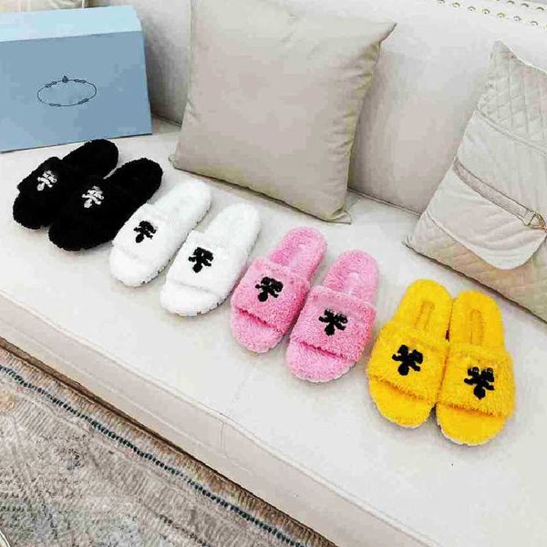 

designer fur slipper wool cotton plush indoor shoes women home shoes faux winter warm ladies non slip house furry female, Black